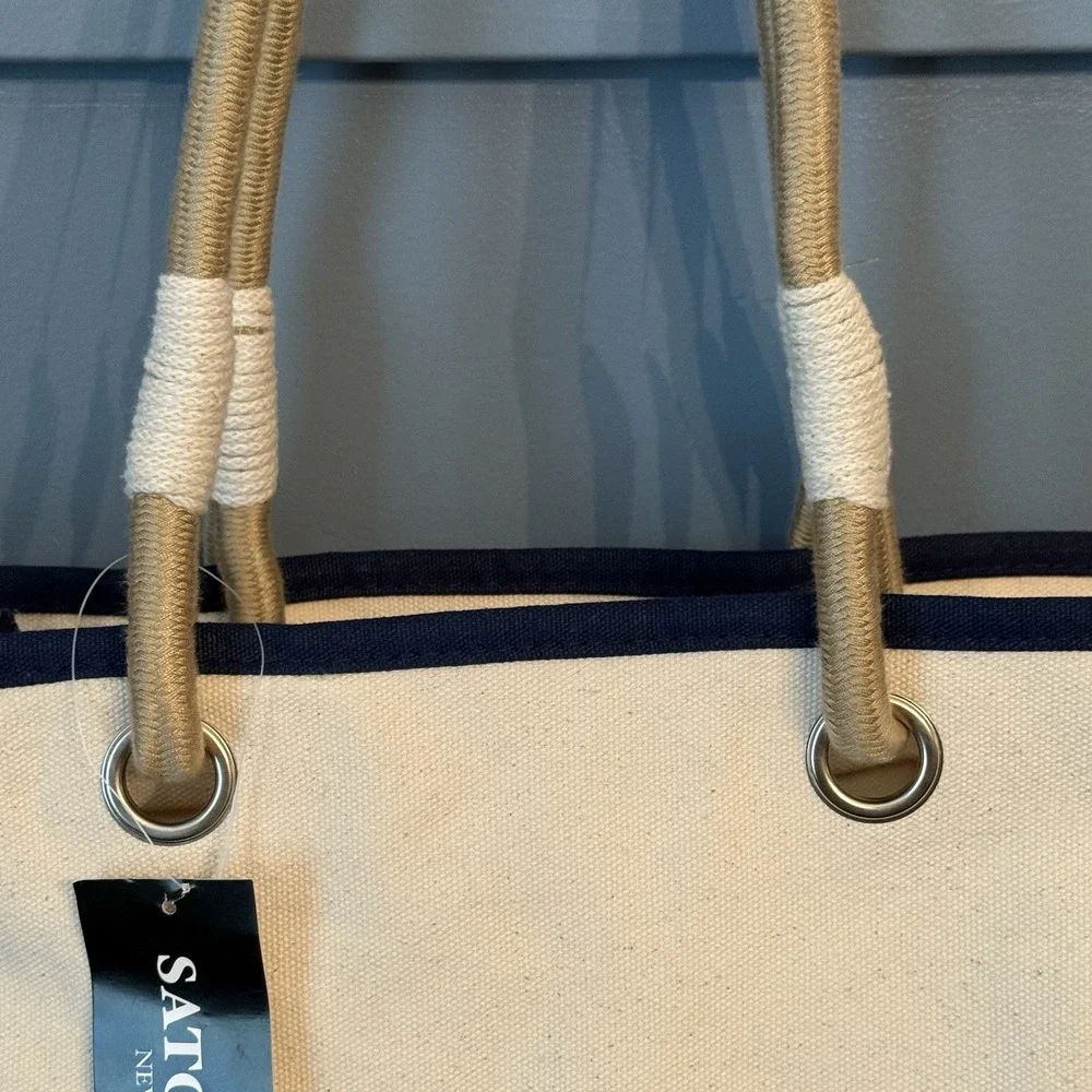 Satchels New York Canvas Boat Tote Bag NWT Nautical Rope Handles‎ Embroidered S - Picture 3 of 7